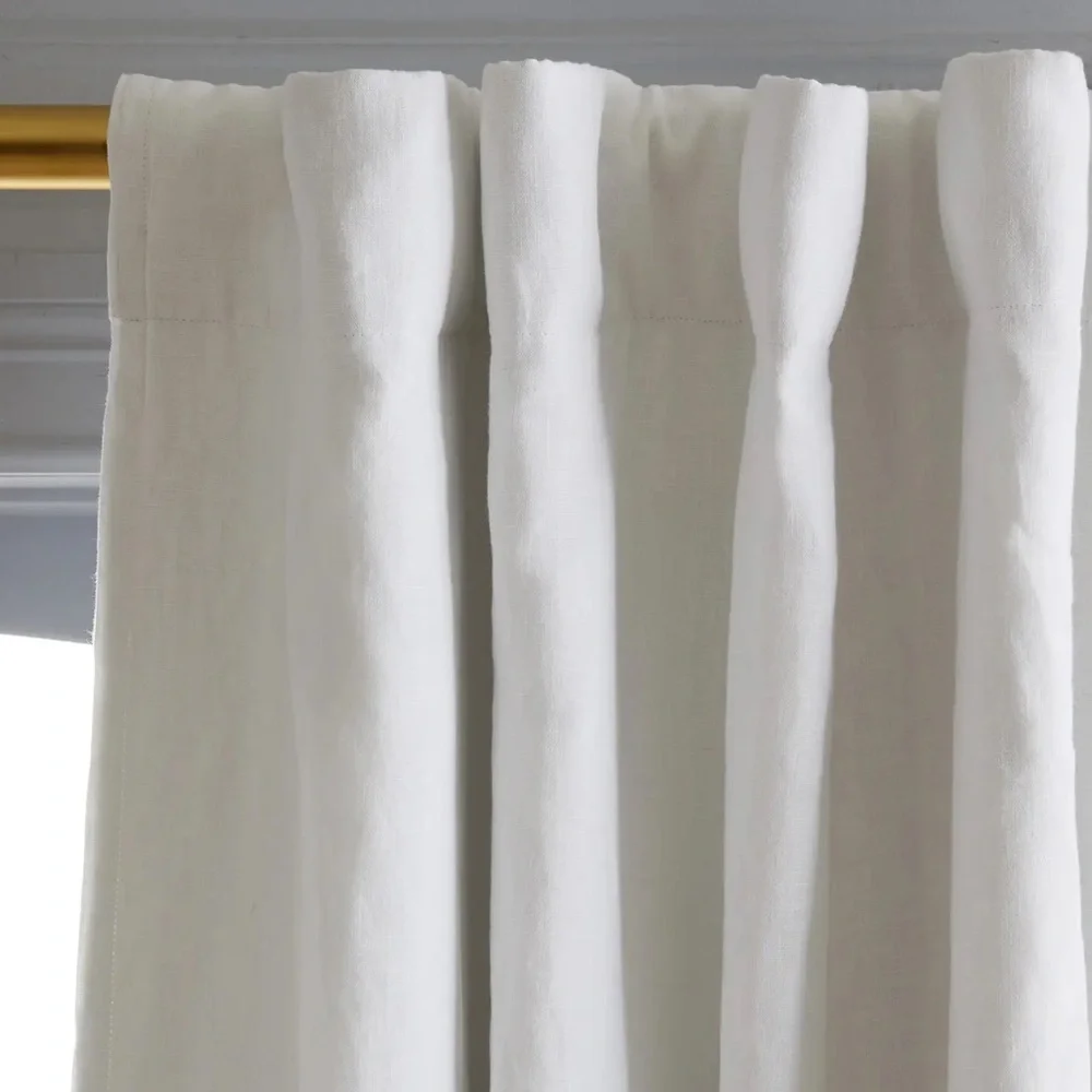 NWT QUINCE Set Of 2 48x84 European Linen Blackout Curtains White 9166